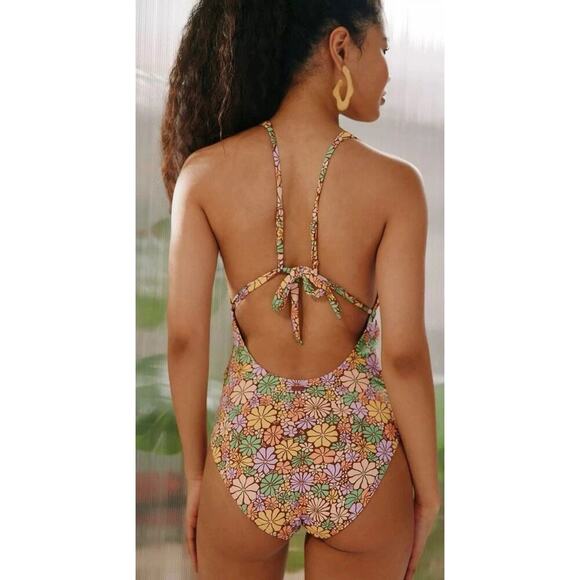 Roxy swim All About Sol One Piece Floral Hippie V-neck Low back Adjustable Tie S - Picture 3 of 10